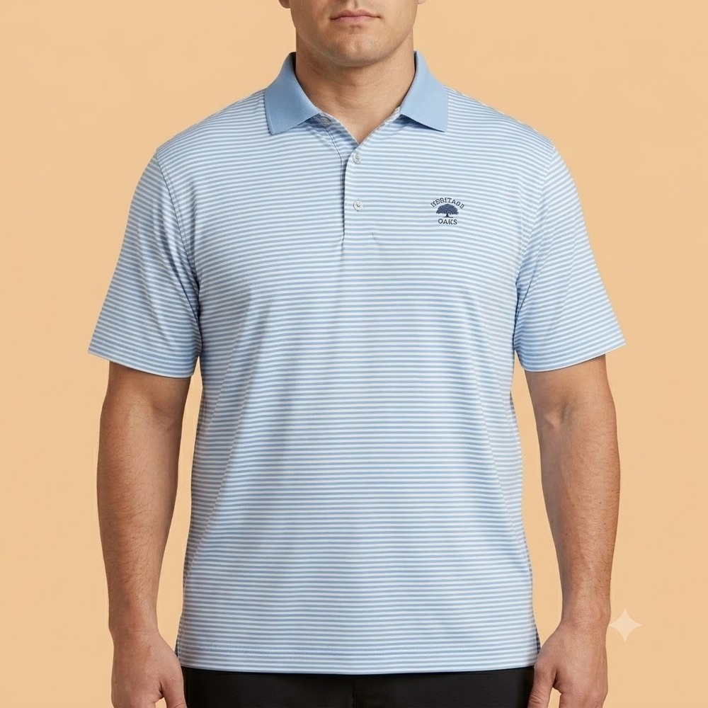 FootJoy ProDry Lisle Polo Shirt Men's Large Blue White Stripe Heritage Oaks Golf